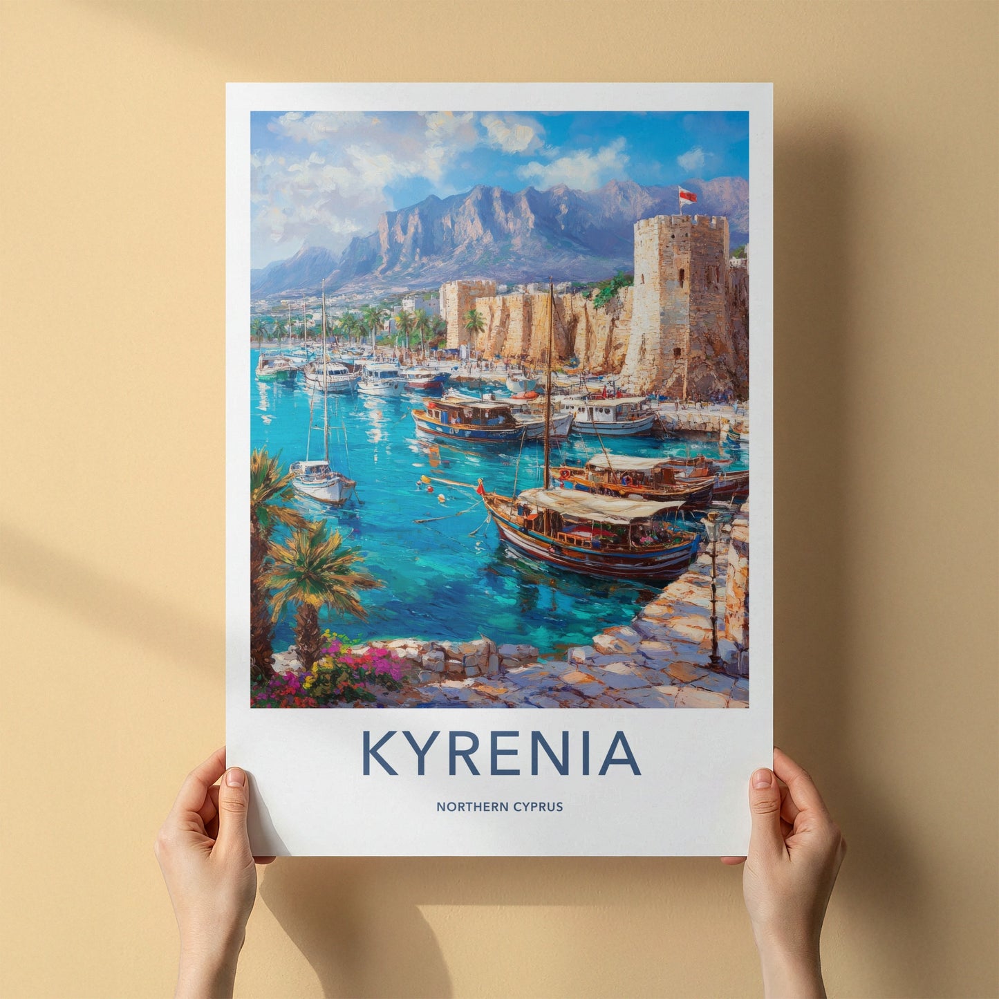 Kyrenia Poster - Cyprus Travel Art - Historic Harbor Scene Wall Decor