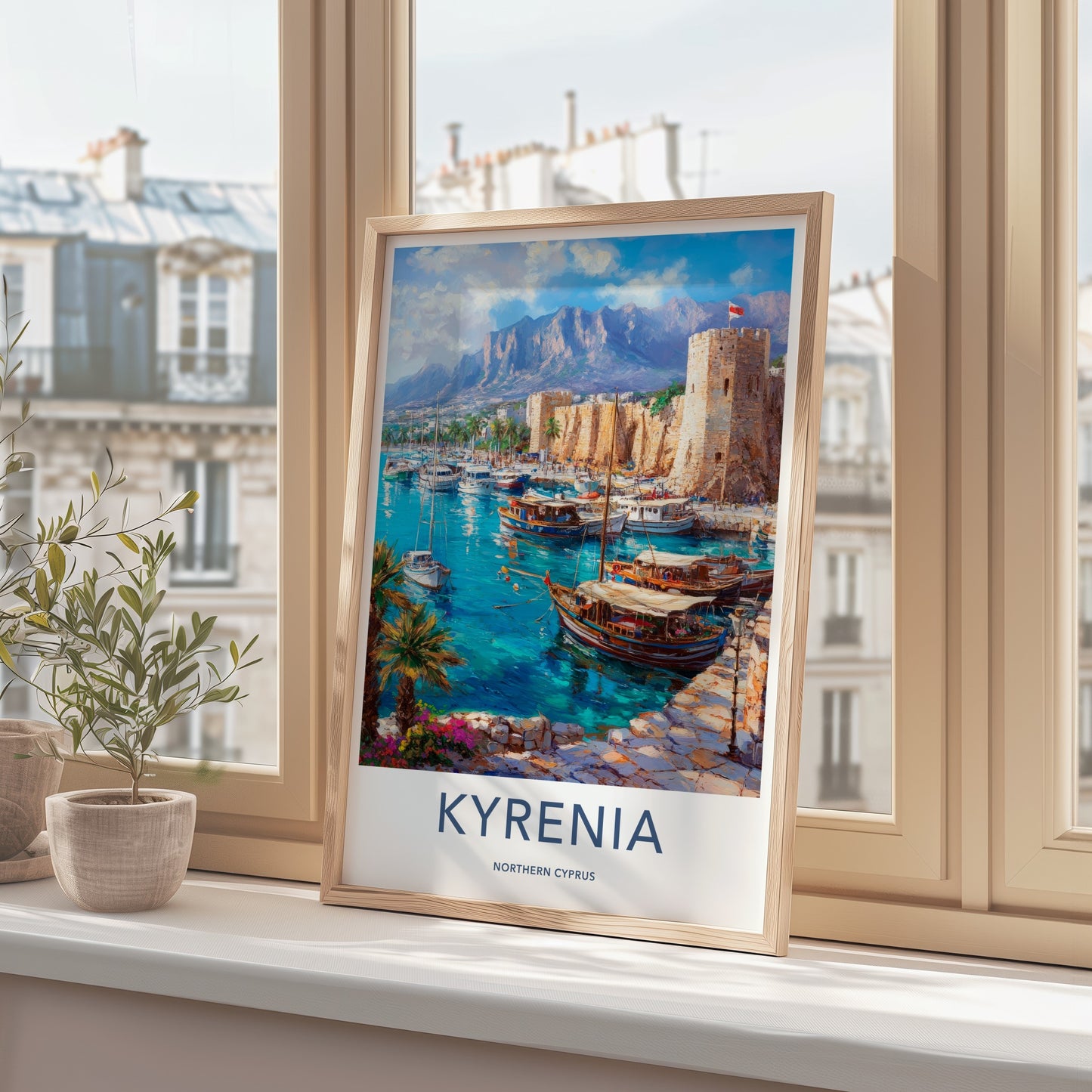 Kyrenia Poster - Cyprus Travel Art - Historic Harbor Scene Wall Decor