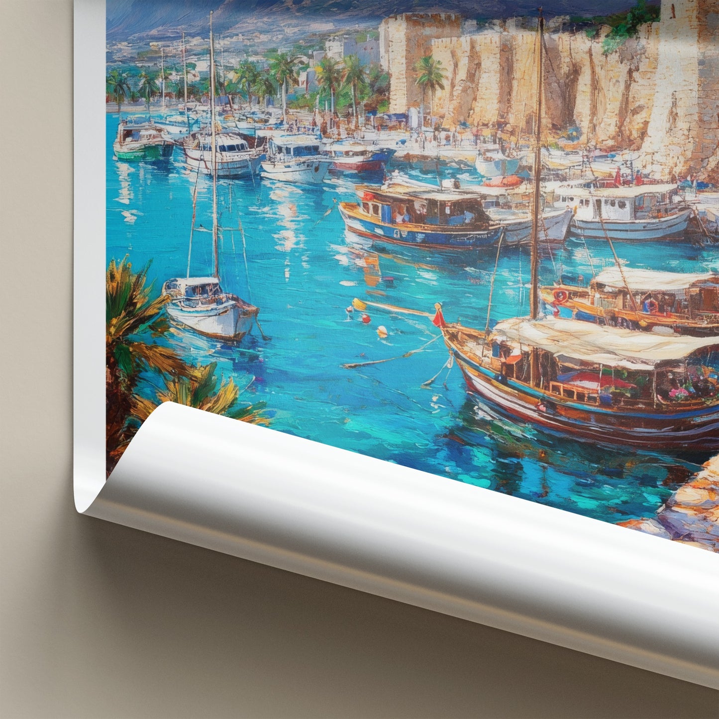 Kyrenia Poster - Cyprus Travel Art - Historic Harbor Scene Wall Decor
