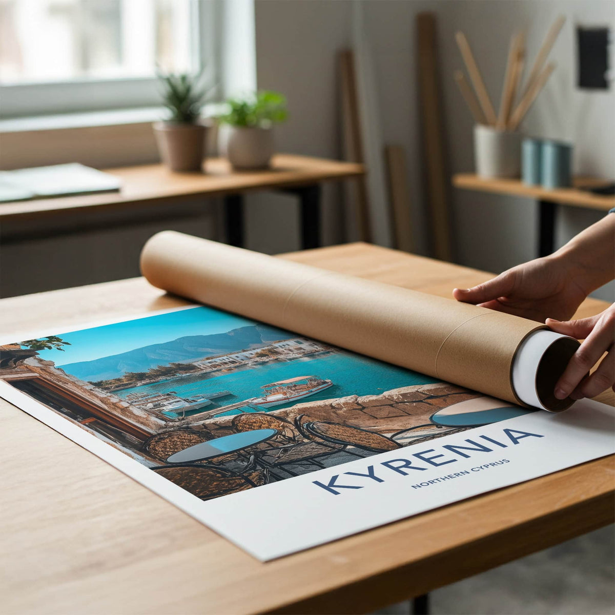 Kyrenia Poster - Northern Cyprus Travel Art - Balcony Harbor View Home Decor