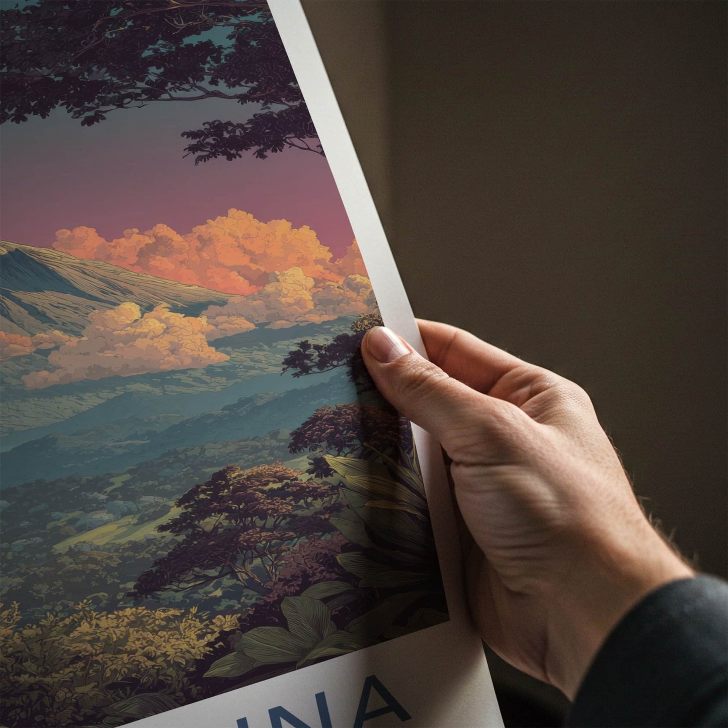 LA FORTUNA Poster - Costa Rica Travel Art - Volcanic Peak Sunset Home Decor