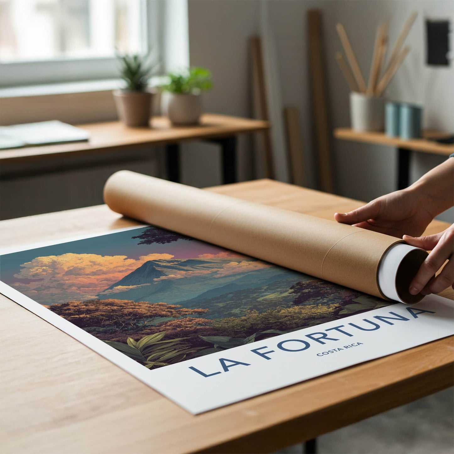 LA FORTUNA Poster - Costa Rica Travel Art - Volcanic Peak Sunset Home Decor
