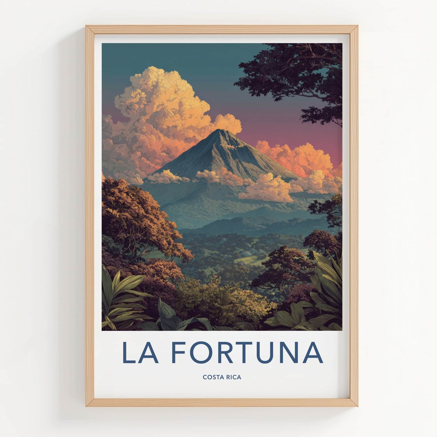LA FORTUNA Poster - Costa Rica Travel Art - Volcanic Peak Sunset Home Decor