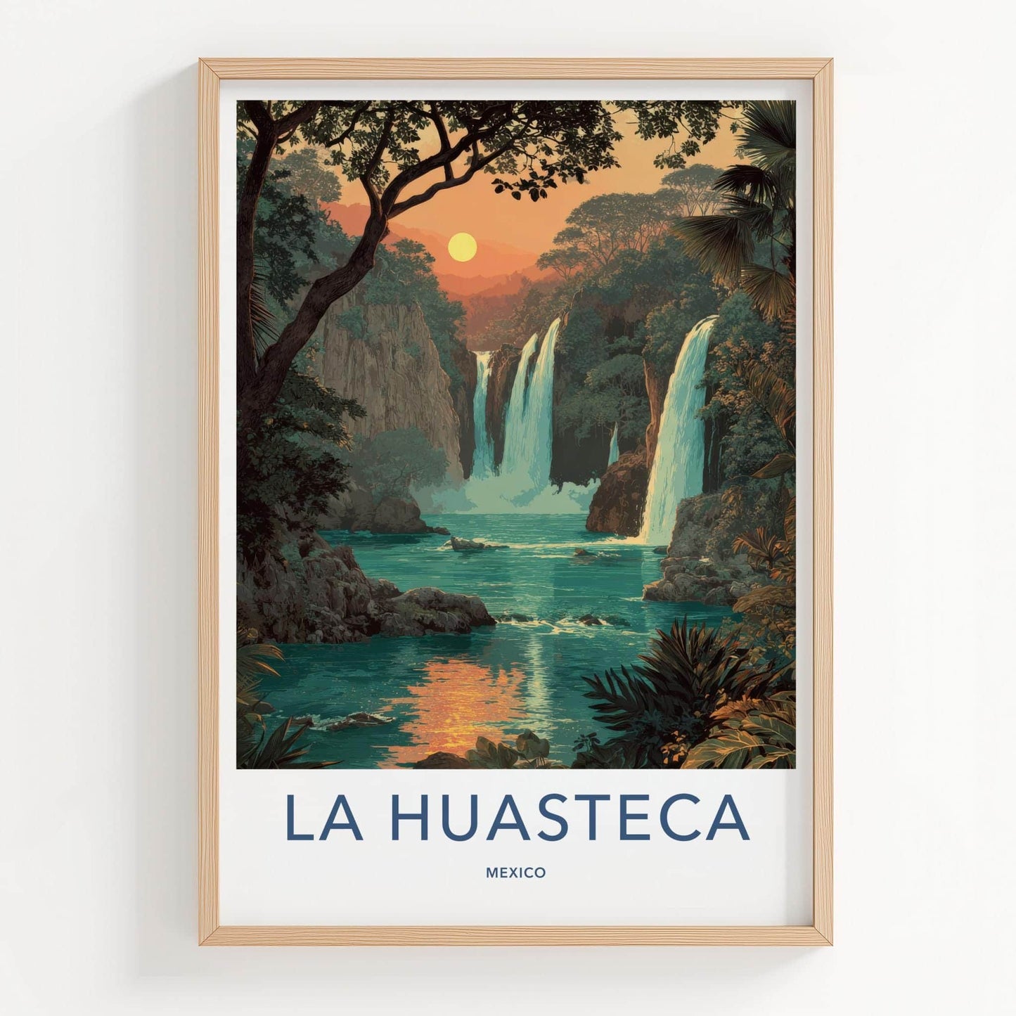 LA HUASTECA Poster - Mexico Travel Art - Tropical Waterfall Scene Home Decor