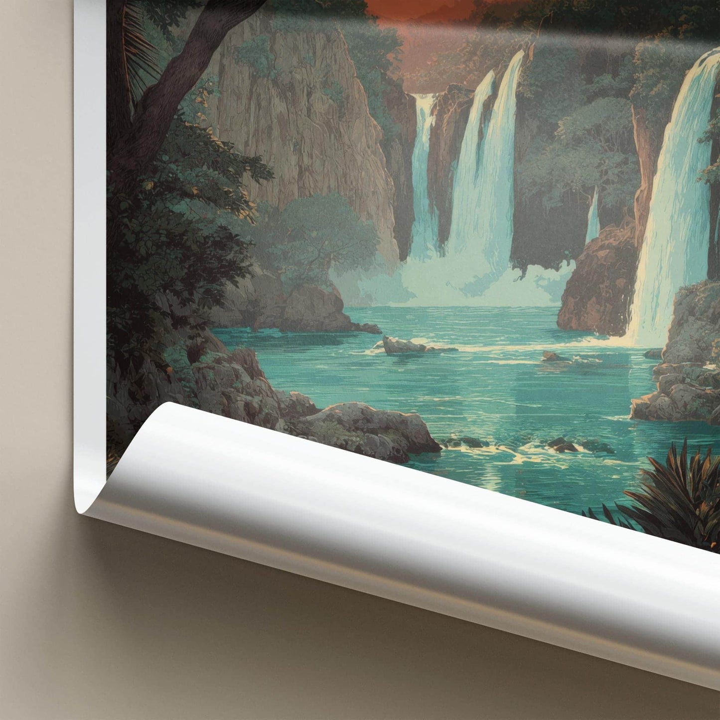 LA HUASTECA Poster - Mexico Travel Art - Tropical Waterfall Scene Home Decor