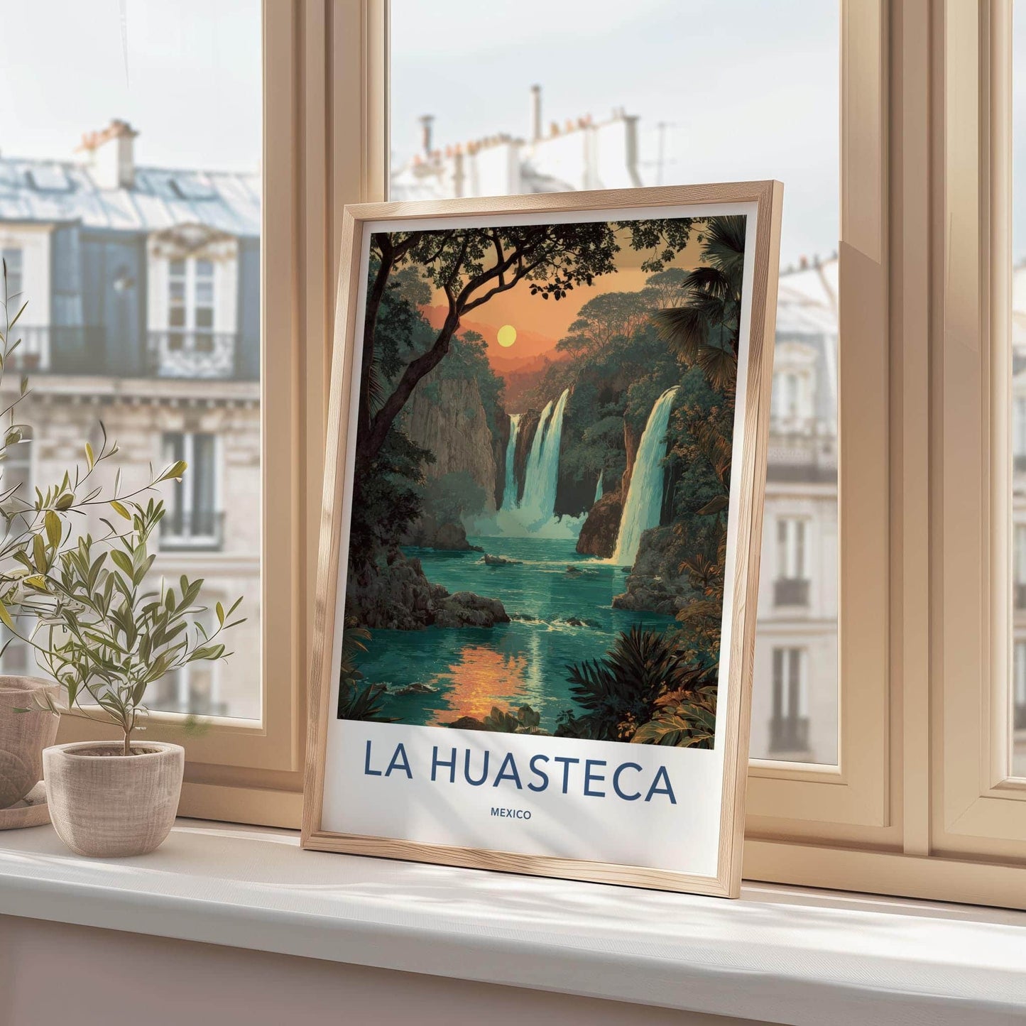 LA HUASTECA Poster - Mexico Travel Art - Tropical Waterfall Scene Home Decor