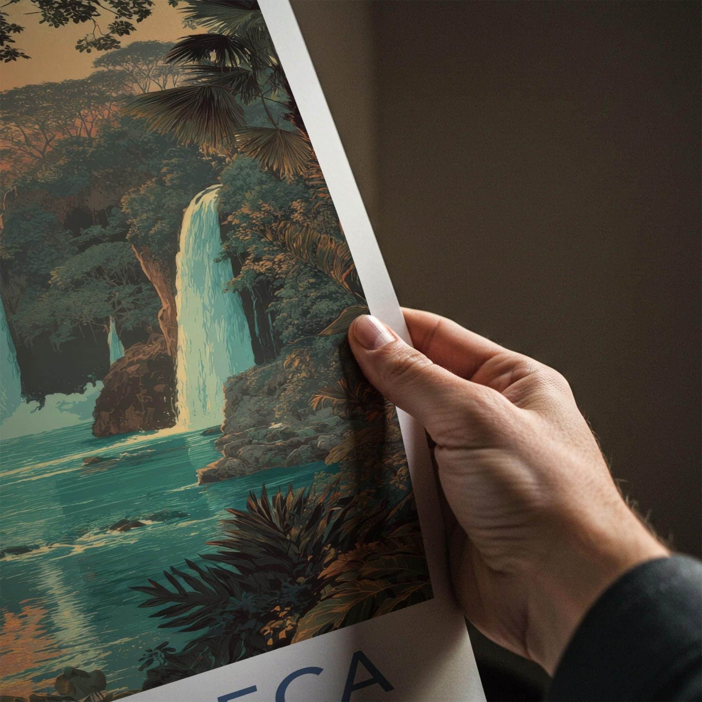 LA HUASTECA Poster - Mexico Travel Art - Tropical Waterfall Scene Home Decor