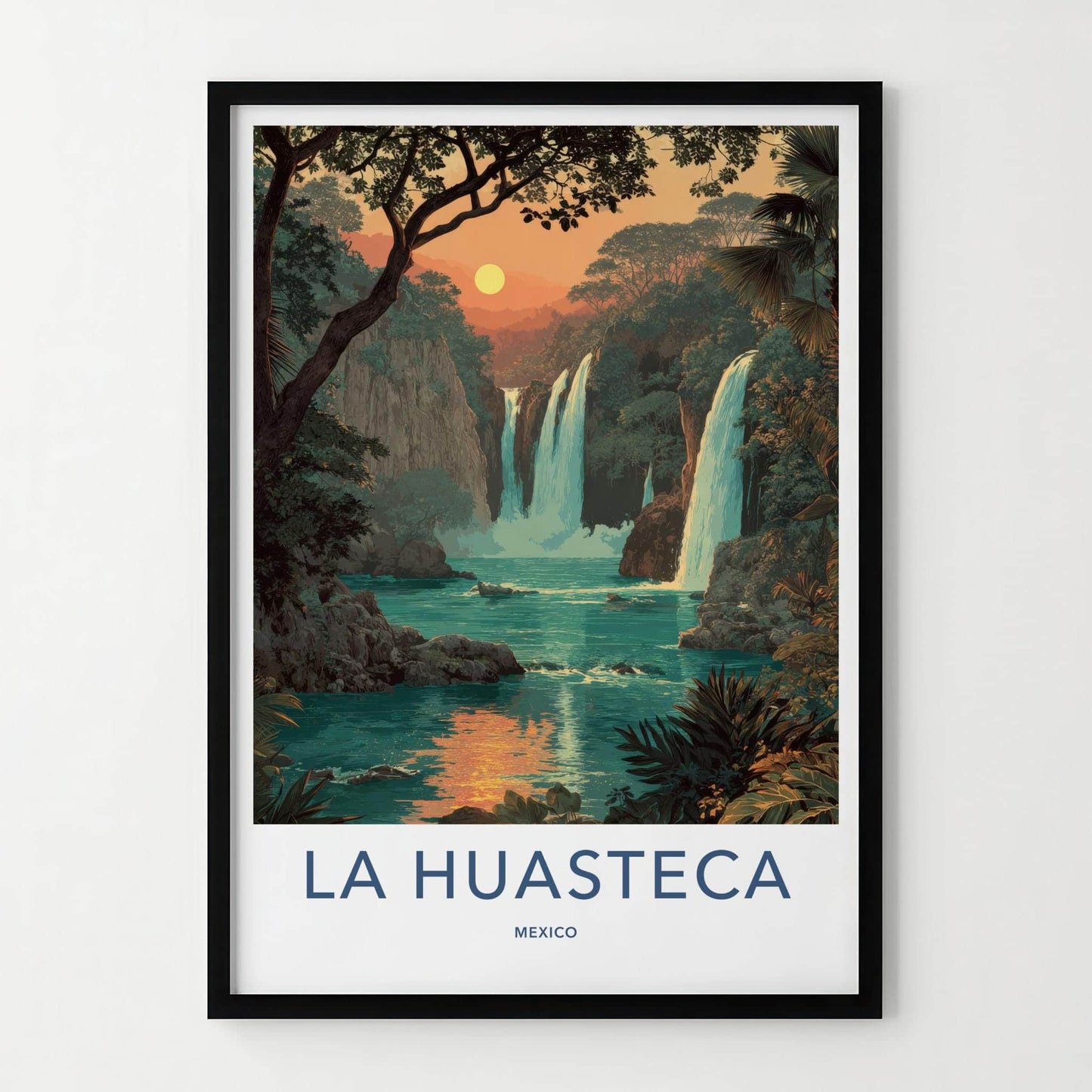 LA HUASTECA Poster - Mexico Travel Art - Tropical Waterfall Scene Home Decor