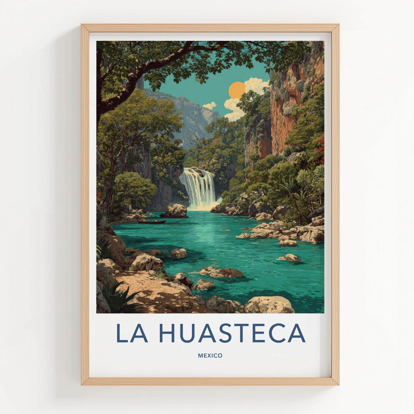 LA HUASTECA Poster - Mexico Travel Art - Turquoise River Waterfall Wall Decor