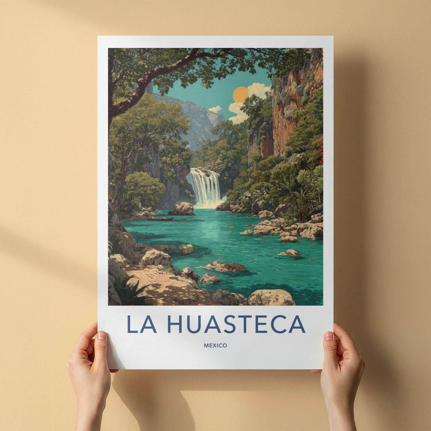 LA HUASTECA Poster - Mexico Travel Art - Turquoise River Waterfall Wall Decor