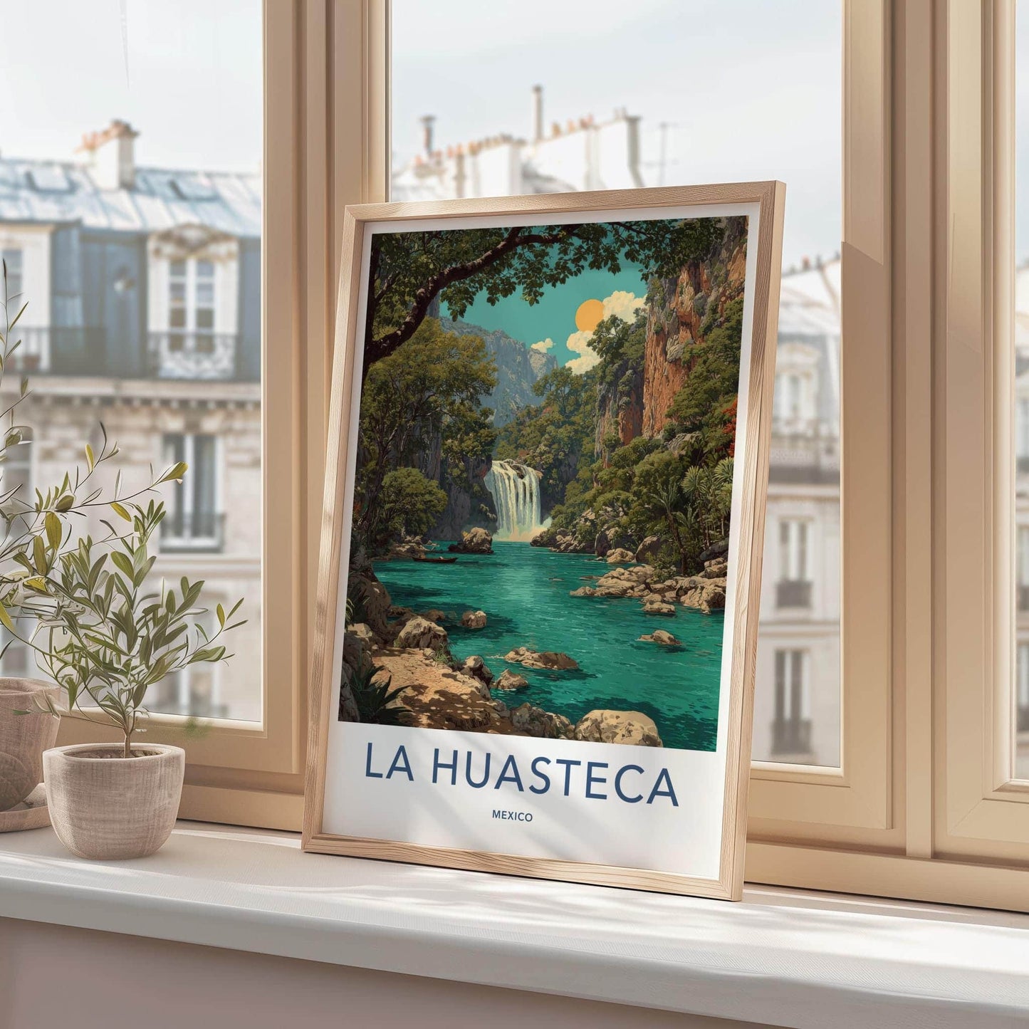 LA HUASTECA Poster - Mexico Travel Art - Turquoise River Waterfall Wall Decor
