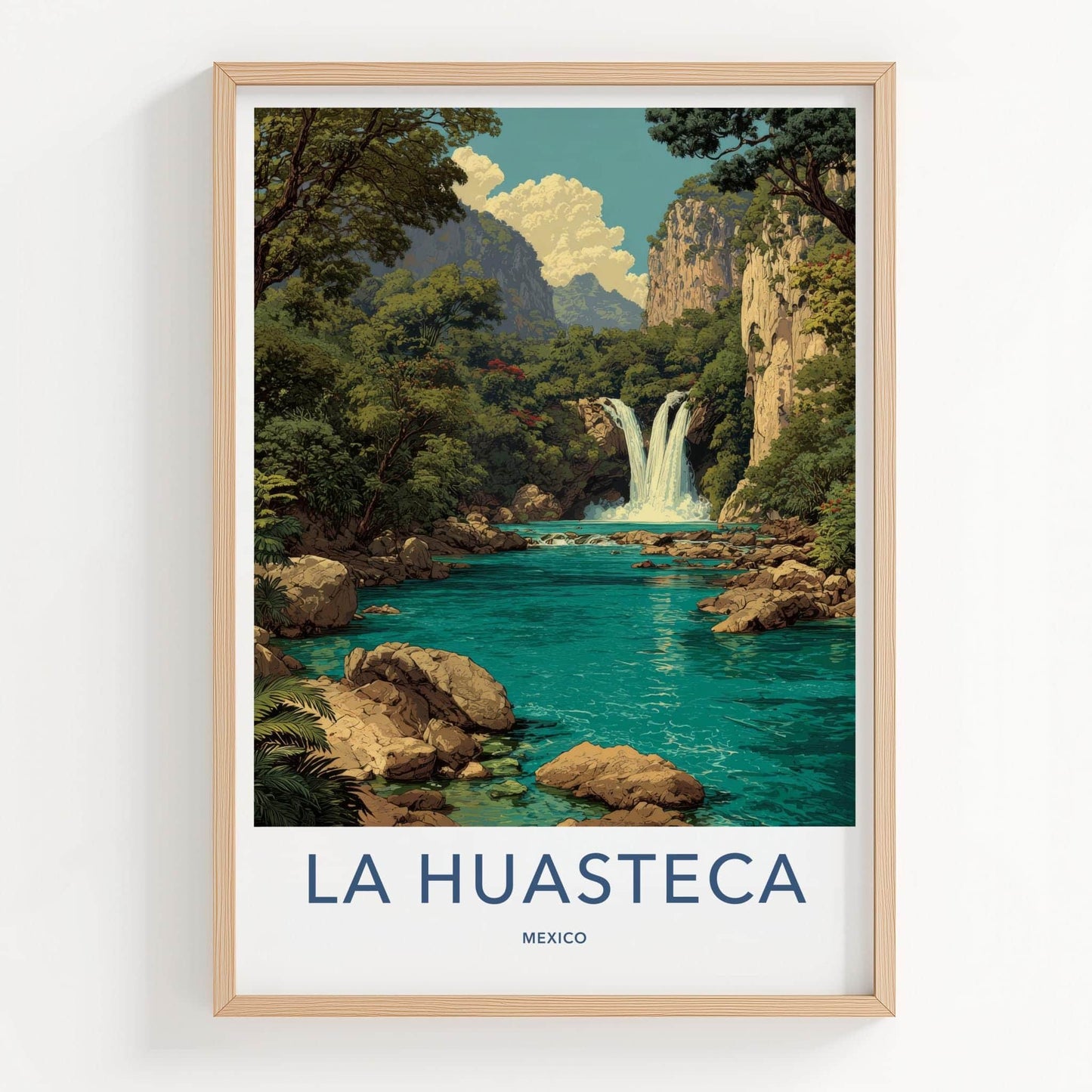 La Huasteca Poster - Mexico Travel Art - Turquoise Water Falls Home Decor