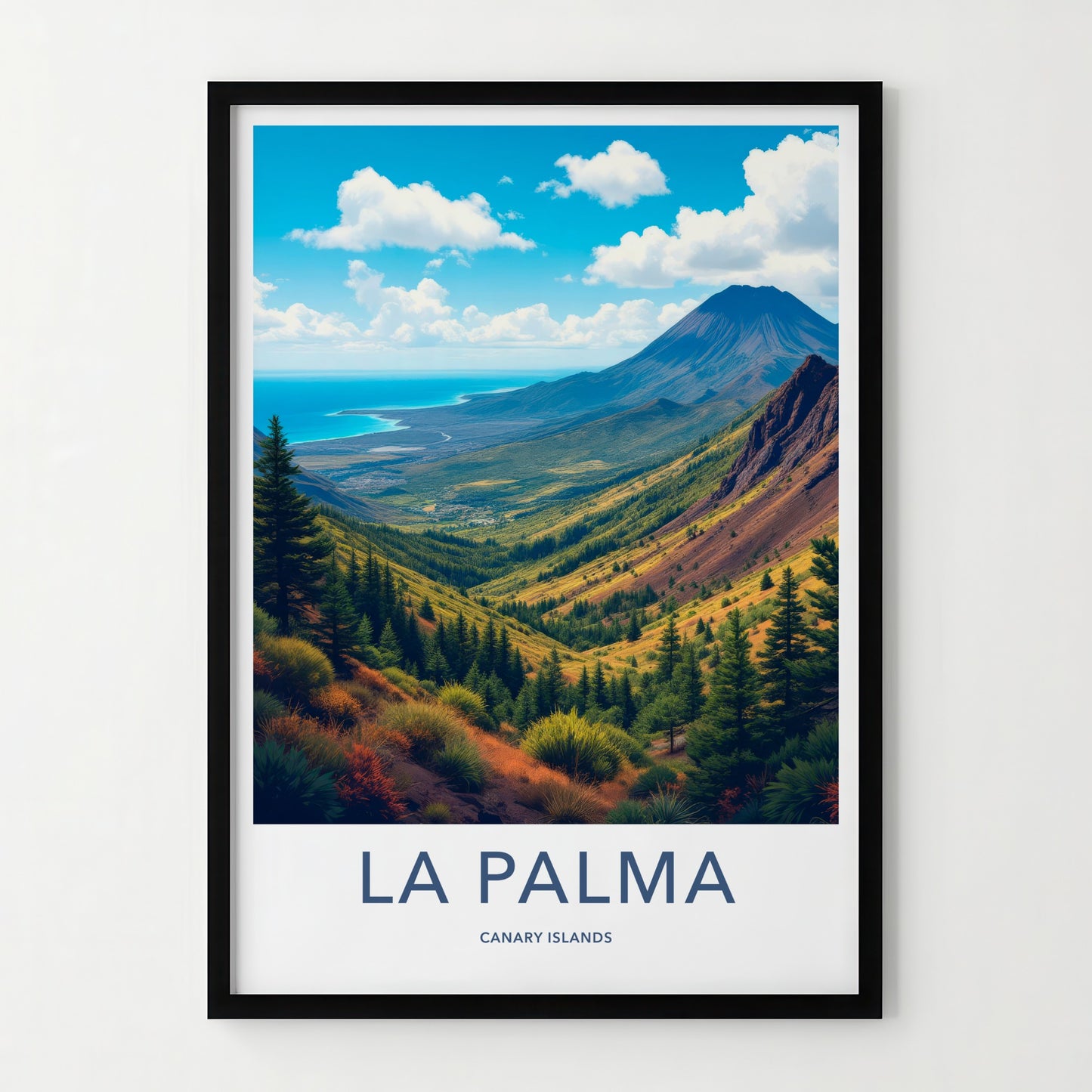 La Palma Poster - Spain Travel Art - Coastal Volcano Panorama Home Decor