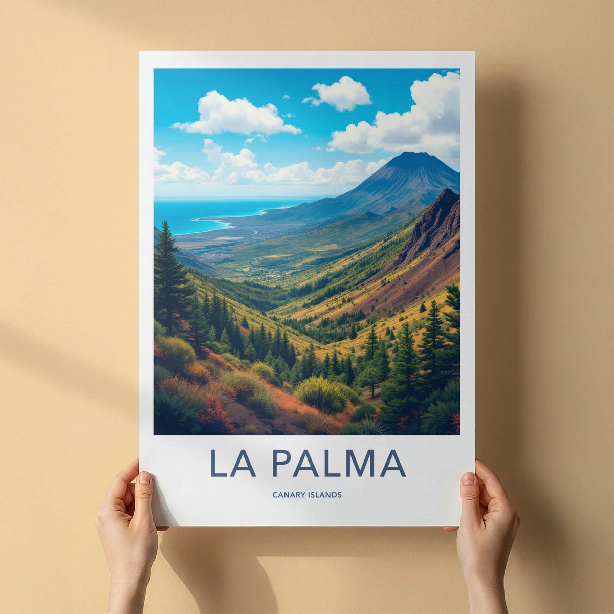 La Palma Poster - Spain Travel Art - Coastal Volcano Panorama Home Decor