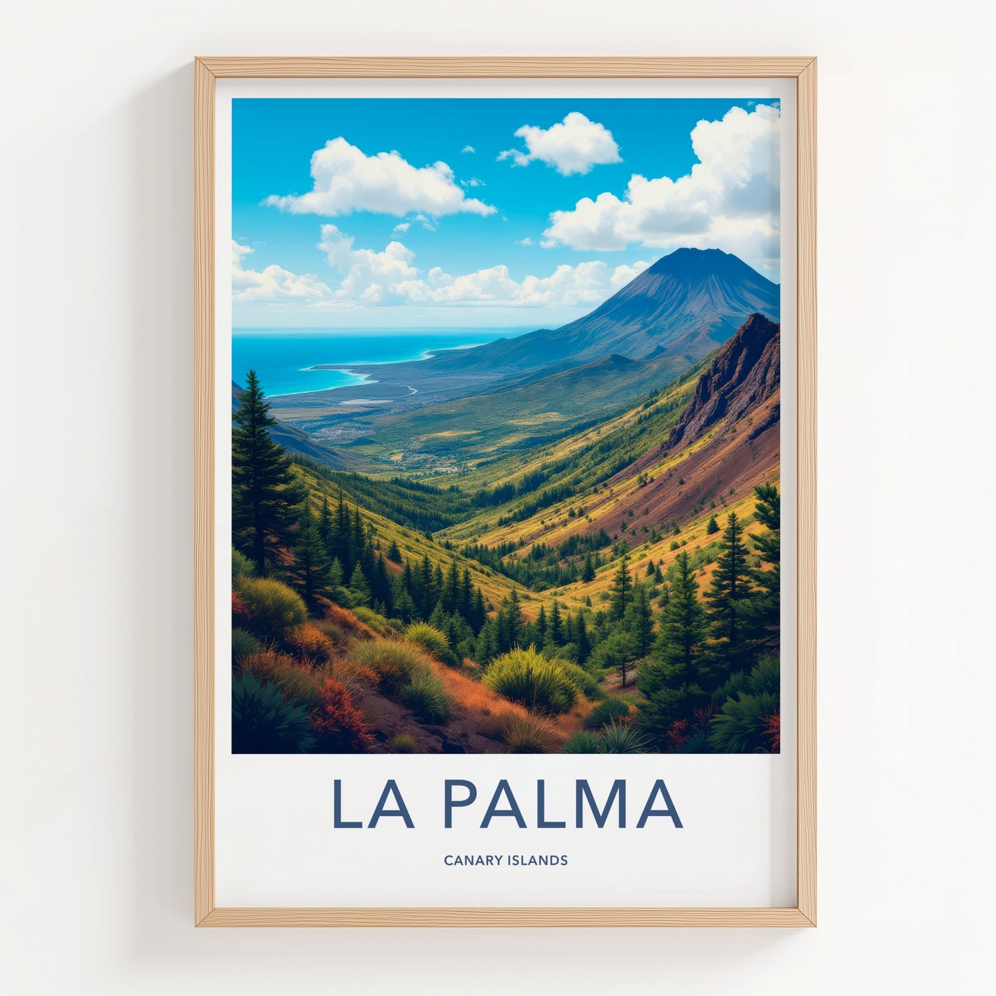La Palma Poster - Spain Travel Art - Coastal Volcano Panorama Home Decor