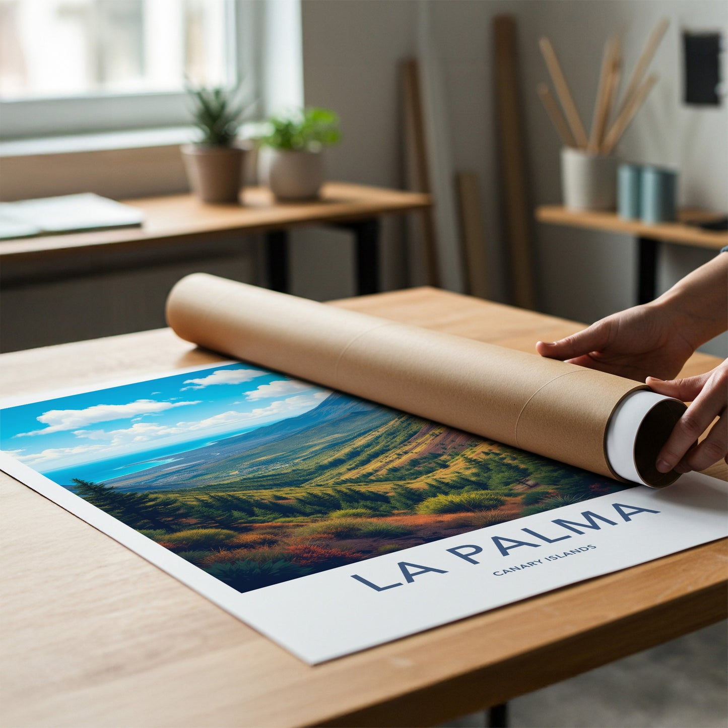 La Palma Poster - Spain Travel Art - Coastal Volcano Panorama Home Decor