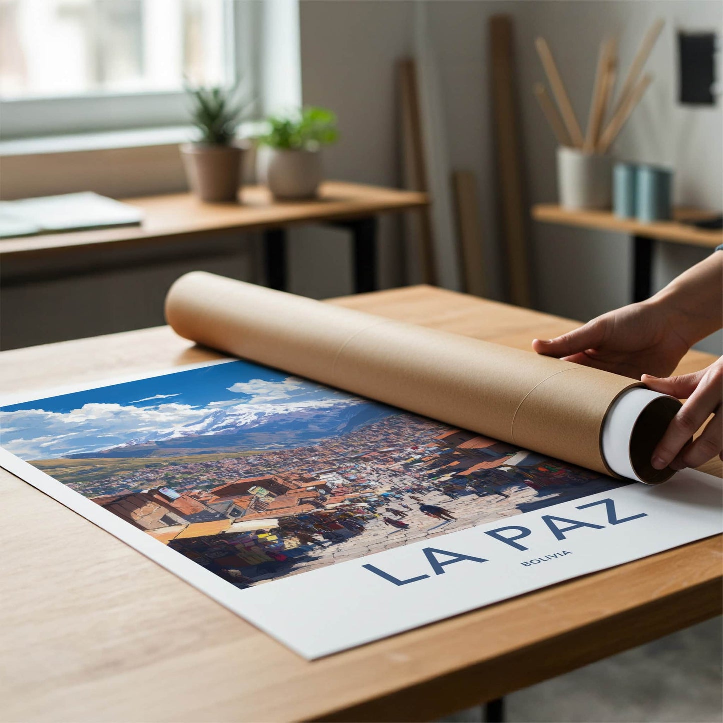 La Paz Poster - Bolivia Travel Art - Andean Cityscape Streets Home Decor