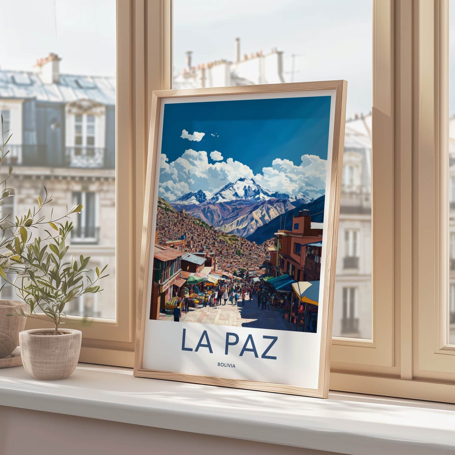 La Paz Poster - Bolivia Travel Art - Mountain City Market Home Decor