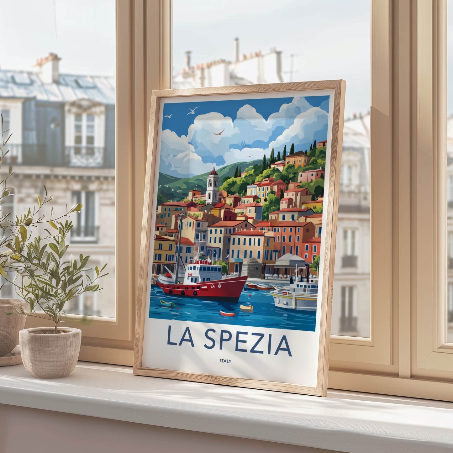 La Spezia Poster - Italy Travel Art - Boats Italian Coast Home Decor