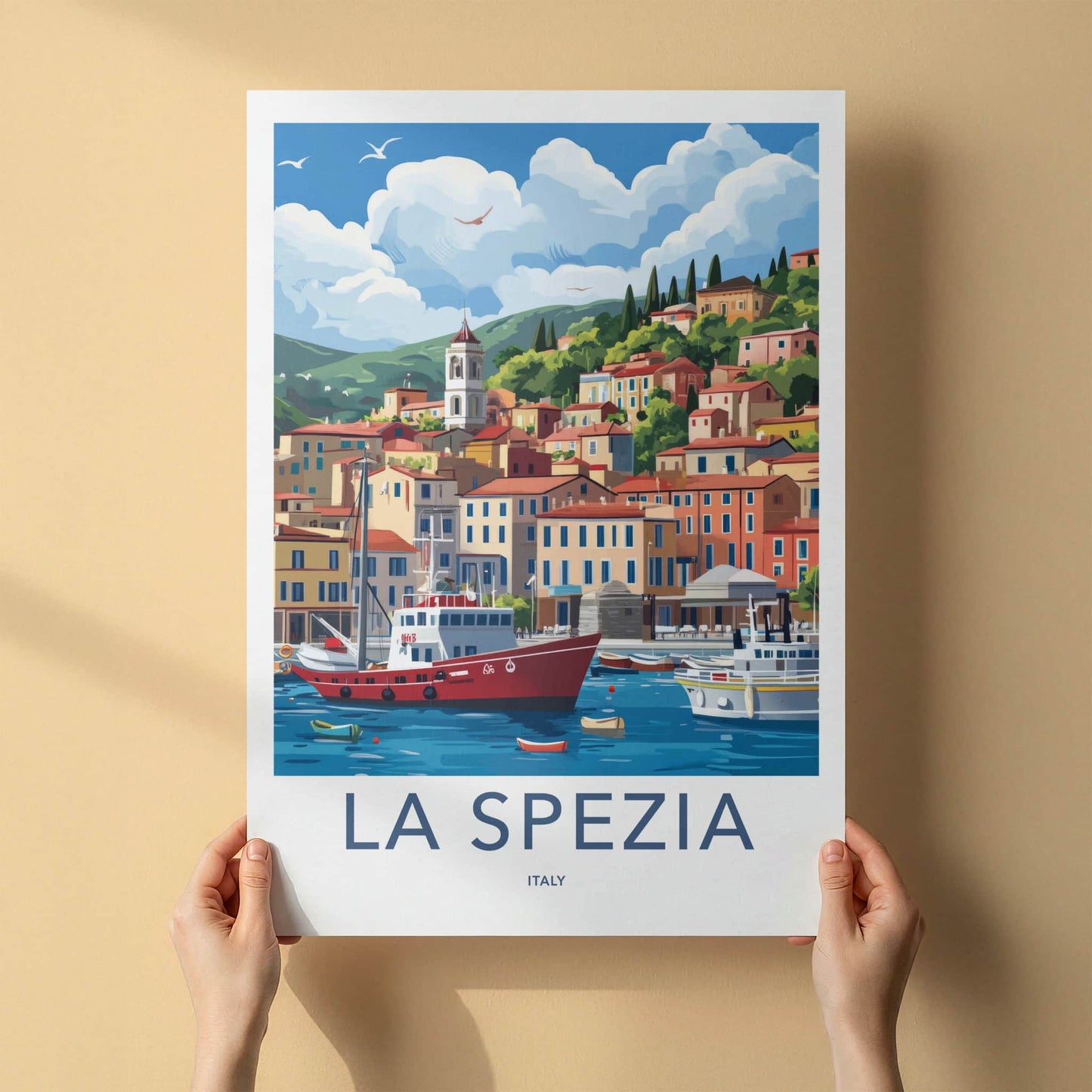 La Spezia Poster - Italy Travel Art - Boats Italian Coast Home Decor