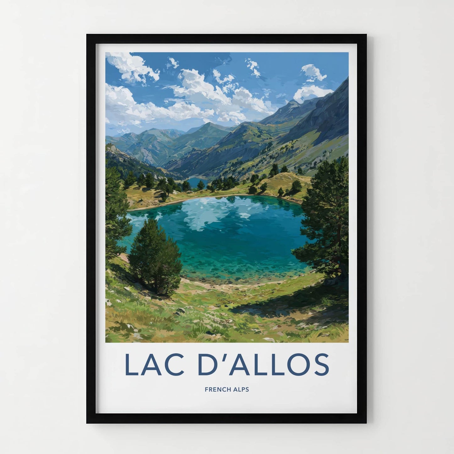 Lac D'Allos Poster - France Travel Art - Verdant Lakeside Pine Trees Home Decor