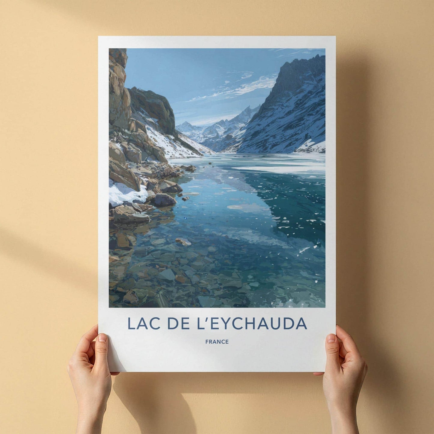Lac De L'Eychauda Poster - France Wall Art - Frozen Alpine Lake Home Decor