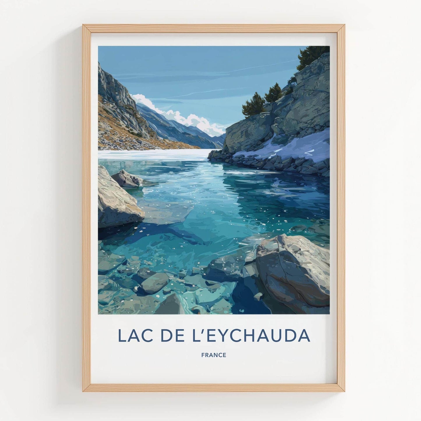 Lac De LEychauda Poster - France Travel Art - Clear Mountain Lake Home Decor