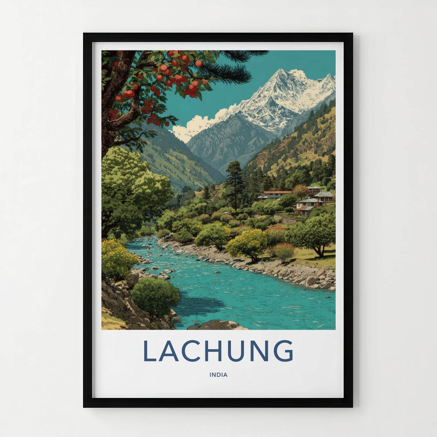 Lachung Poster - India Travel Art - Sikkim Mountain River Valley Wall Decor