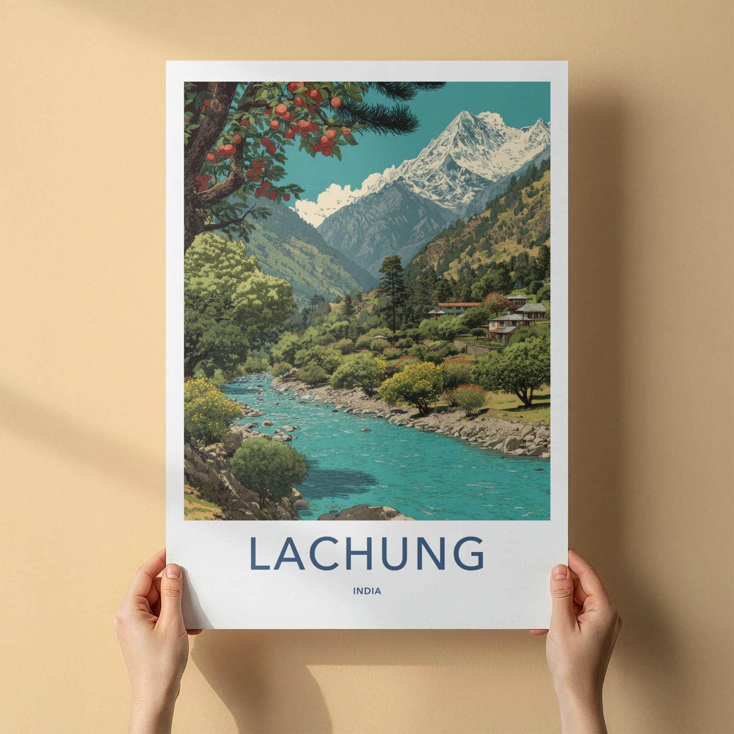 Lachung Poster - India Travel Art - Sikkim Mountain River Valley Wall Decor