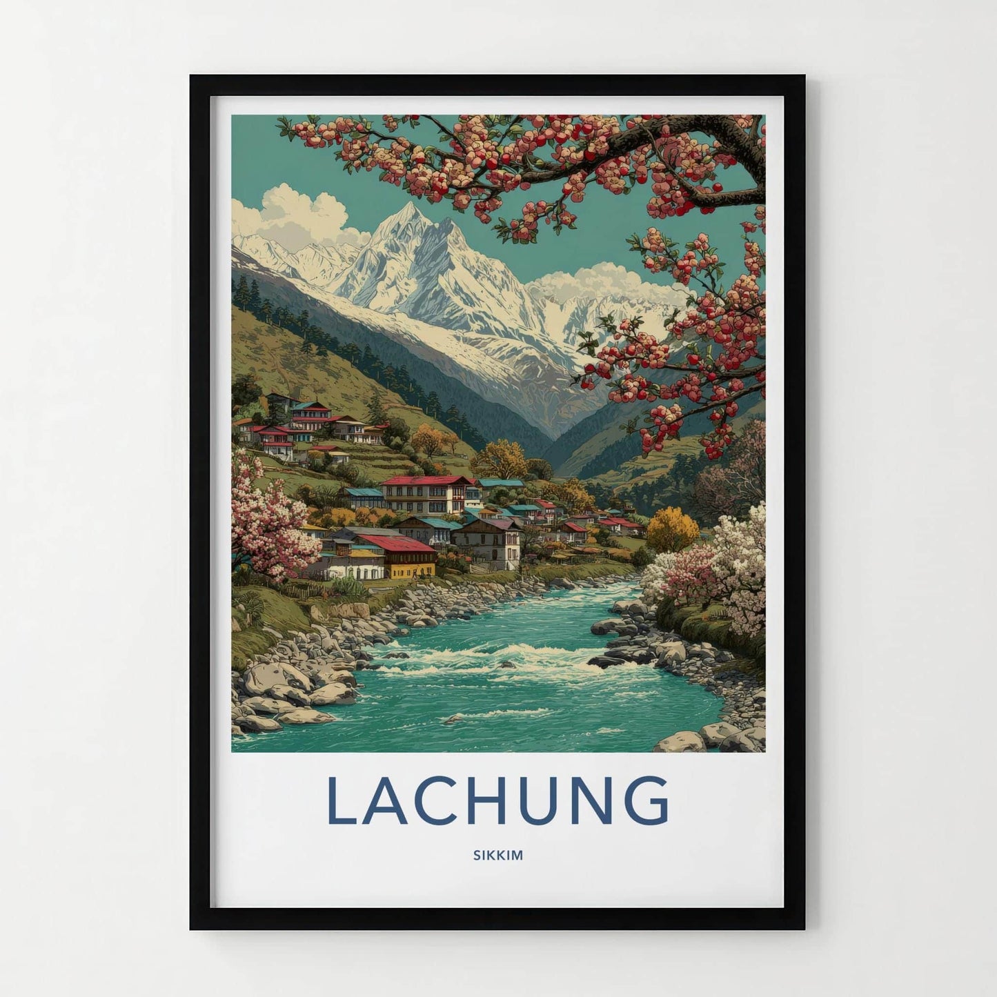 Lachung Poster - India Travel Art - Sikkim Mountain Village Home Decor