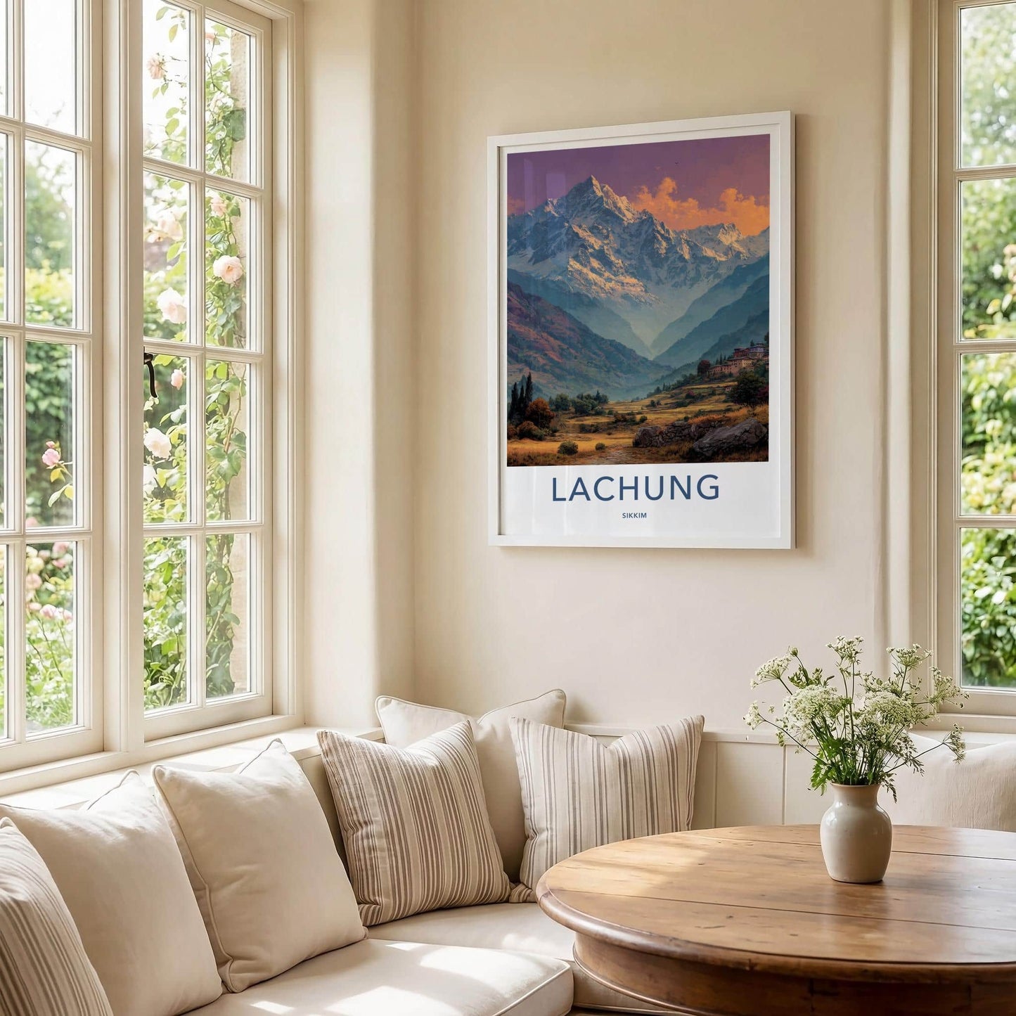 Lachung Poster - India Travel Art - Sikkim Sunrise Mountain Valley Home Decor