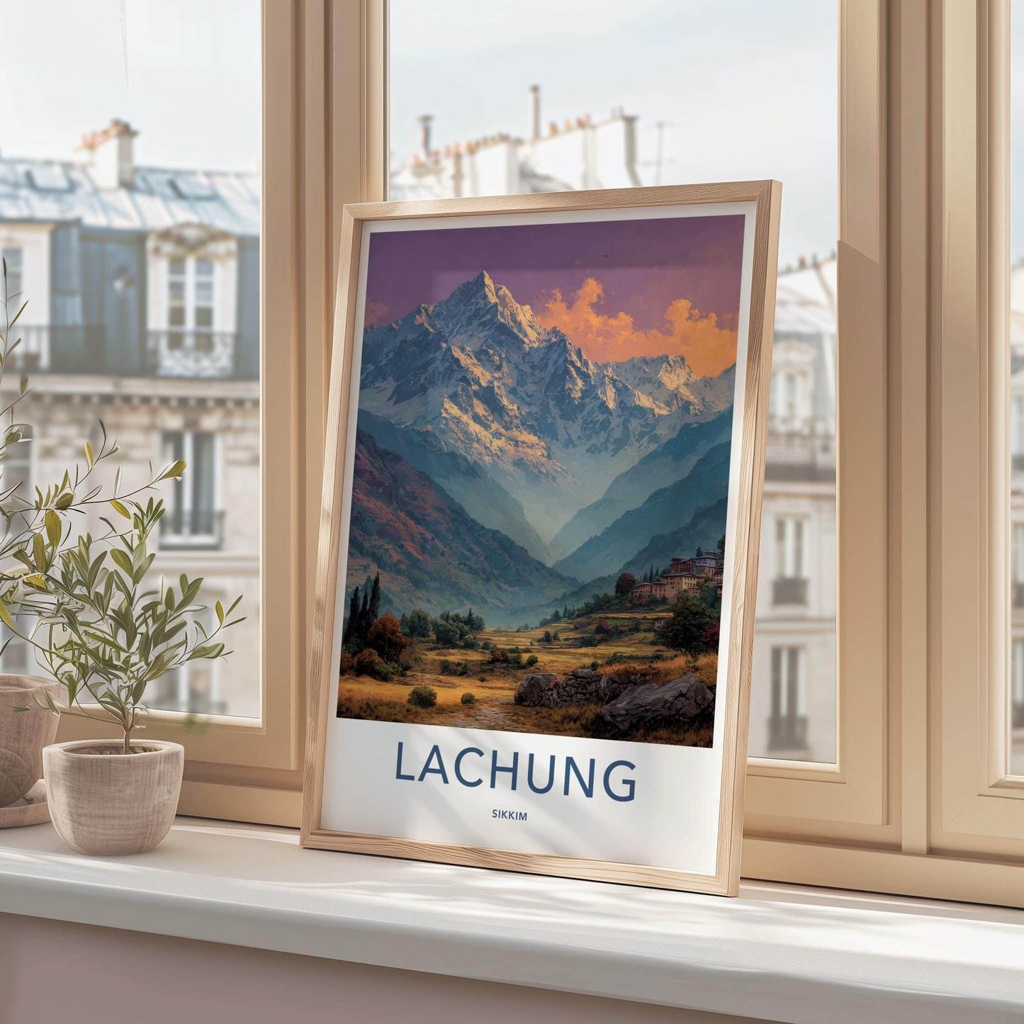 Lachung Poster - India Travel Art - Sikkim Sunrise Mountain Valley Home Decor