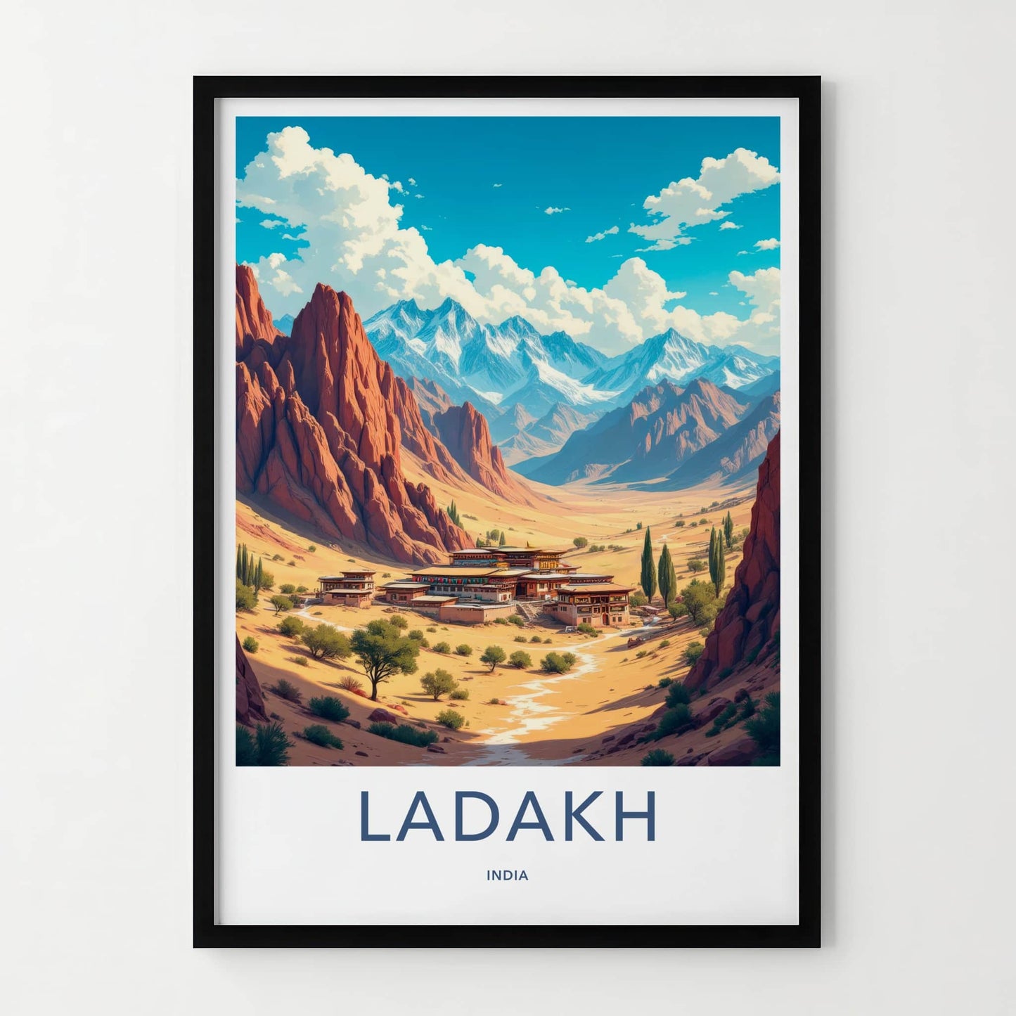 Ladakh Poster - India Travel Art - Ladakh Arid Valley Temple Home Decor