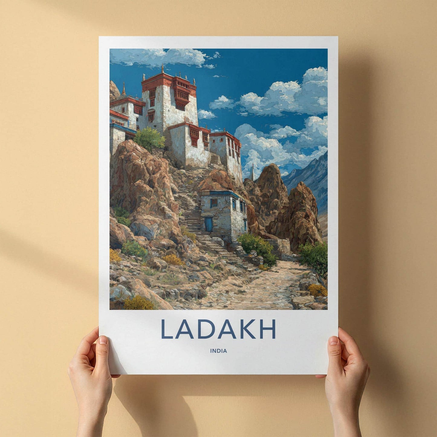 Ladakh Poster - India Travel Art - Ladakh Cliffside Temple Home Decor
