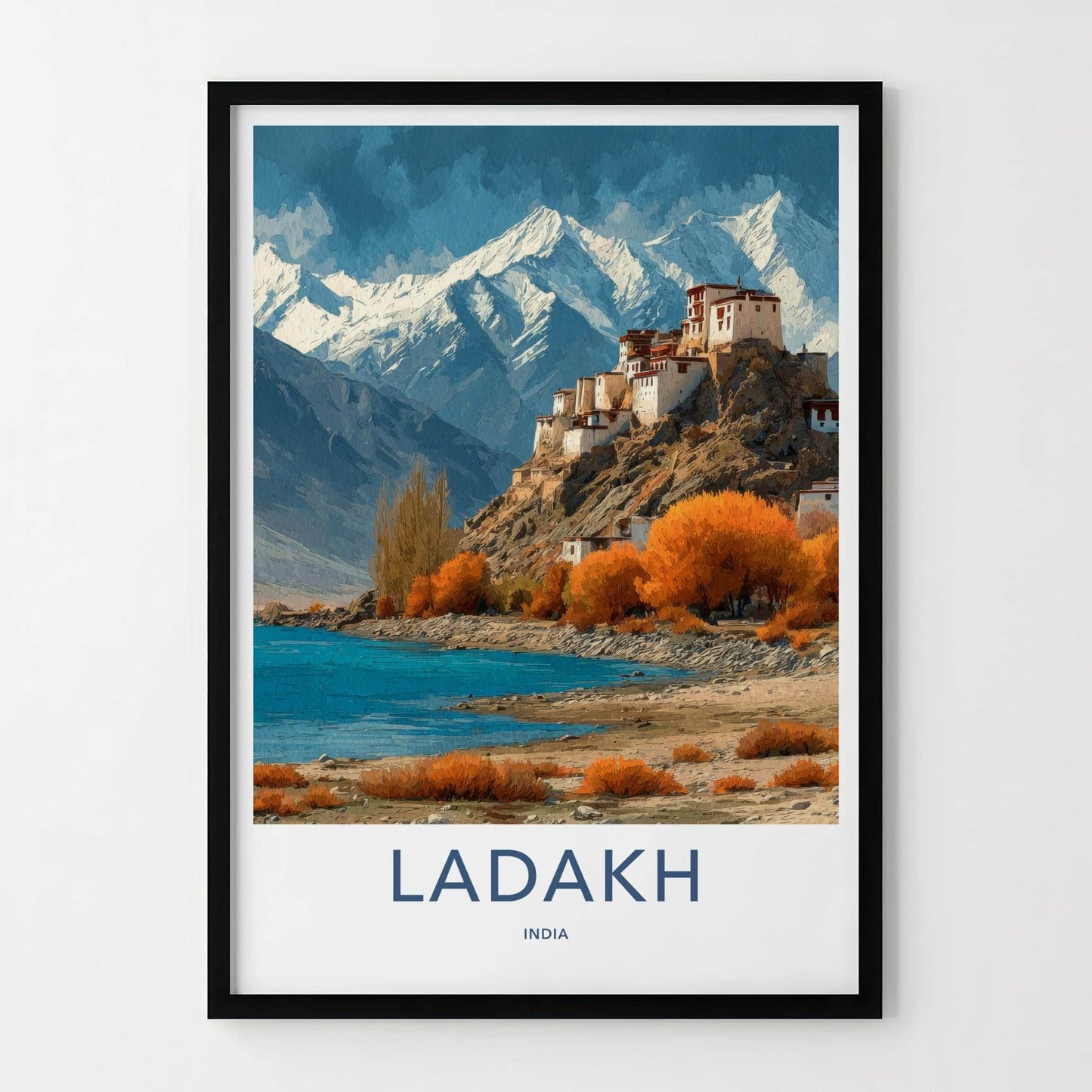 Ladakh Poster - India Travel Art - Ladakh Monastery Lake Home Decor