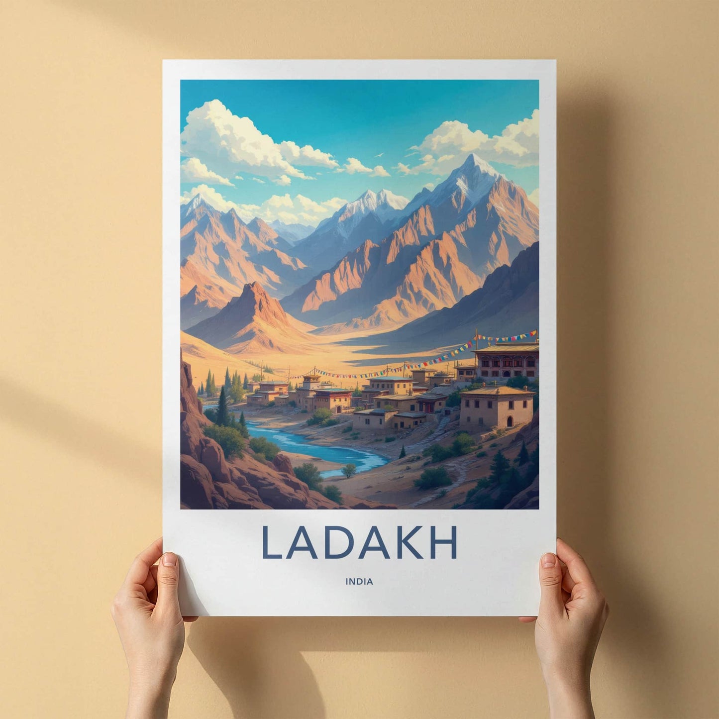 Ladakh Poster - India Travel Art - Ladakh River Village Home Decor