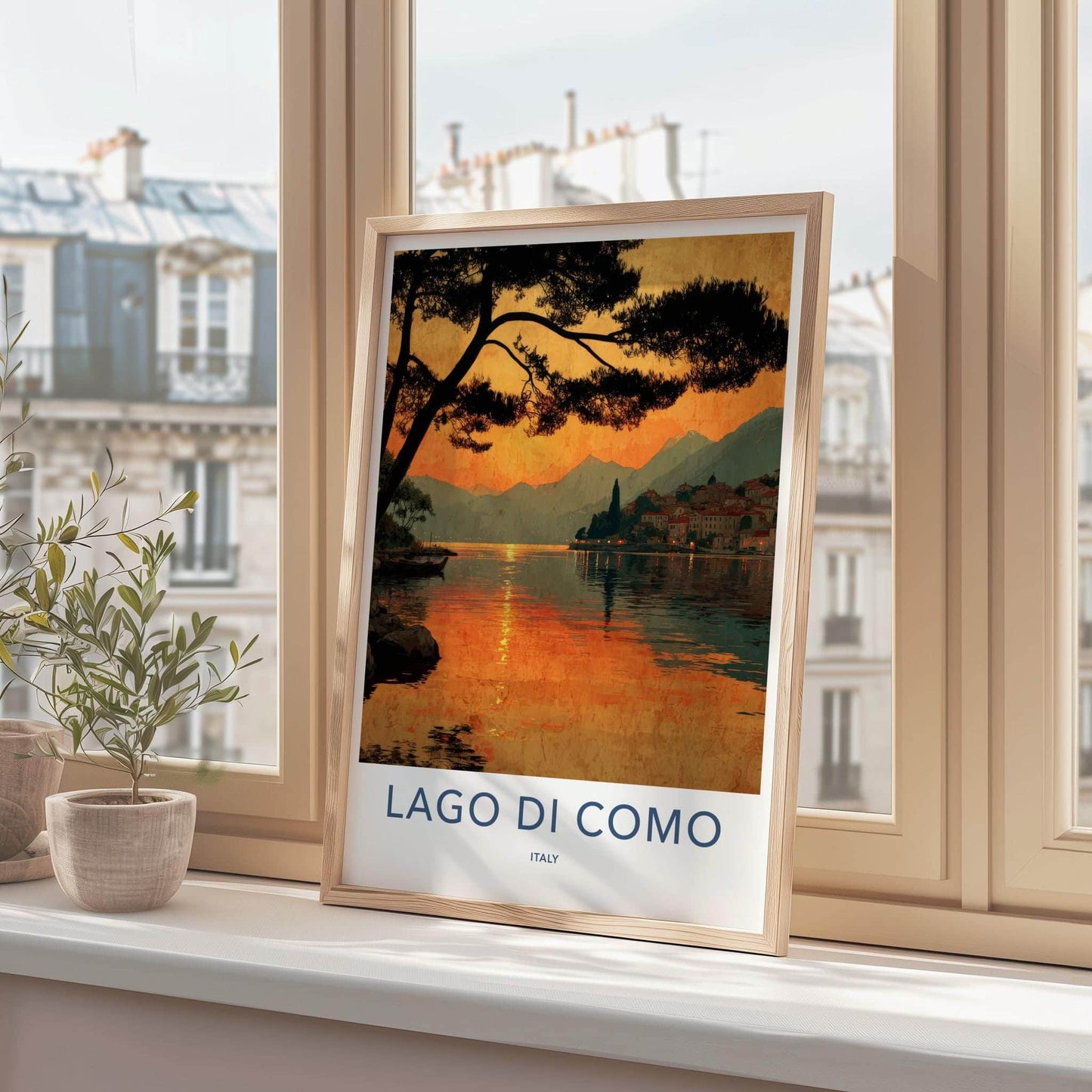Lago Di Como Poster - Italy Travel Art - Sunset Lake Village Home Decor