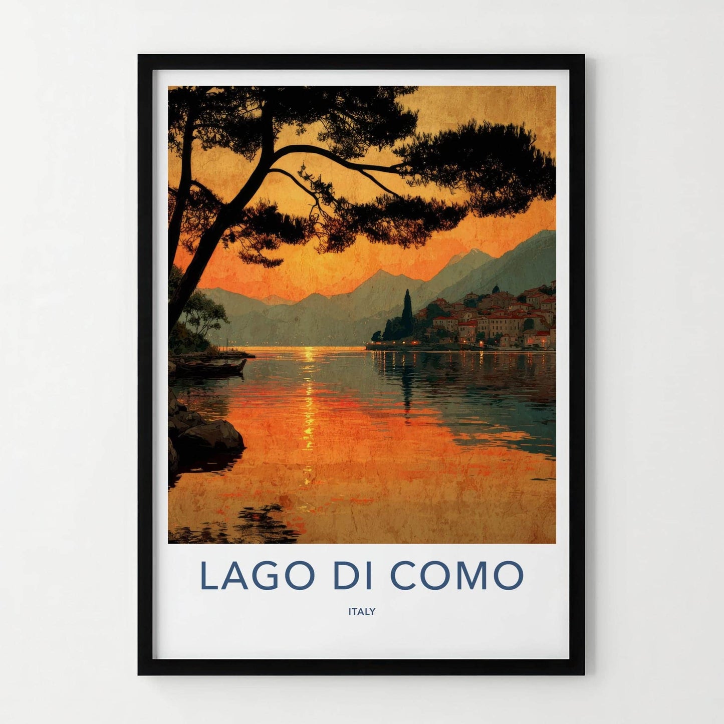Lago Di Como Poster - Italy Travel Art - Sunset Lake Village Home Decor