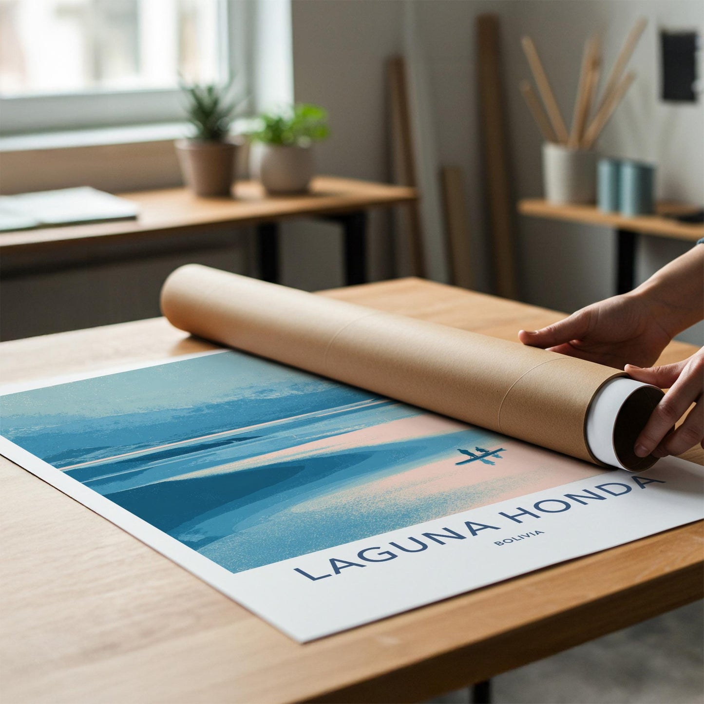 Laguna Honda Poster - Bolivia Travel Art - Two Kayakers Water Home Decor