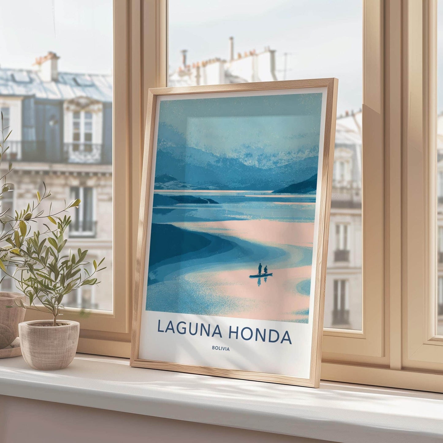 Laguna Honda Poster - Bolivia Travel Art - Two Kayakers Water Home Decor