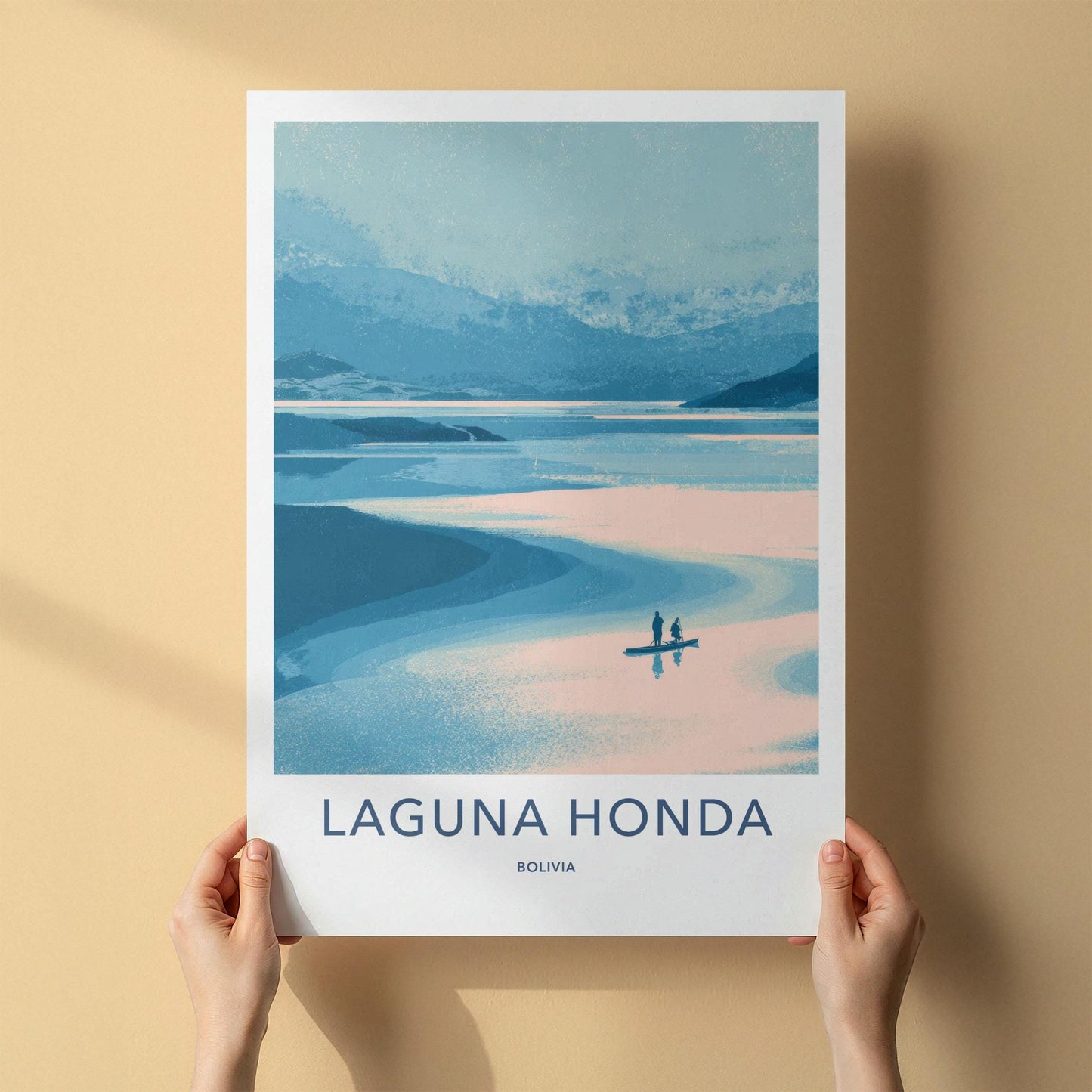 Laguna Honda Poster - Bolivia Travel Art - Two Kayakers Water Home Decor
