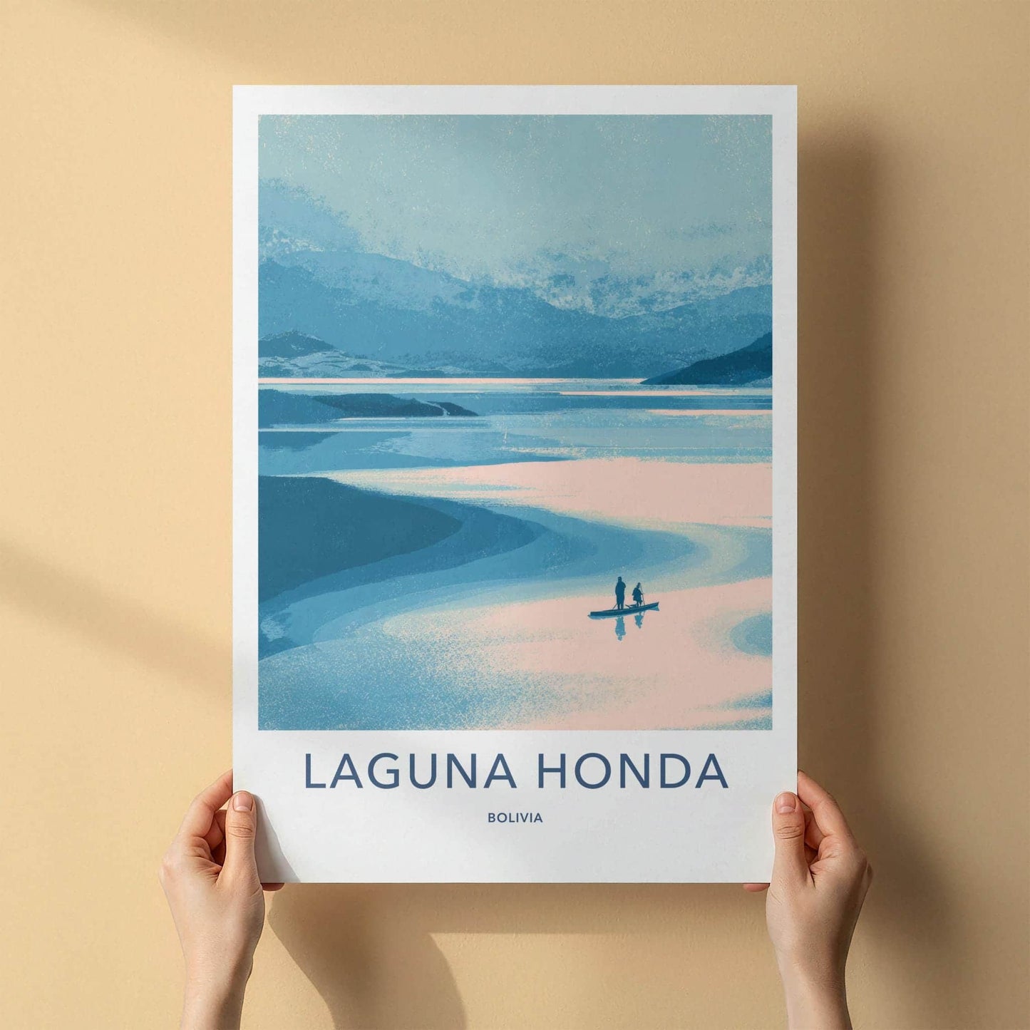 Laguna Honda Poster - Bolivia Travel Art - Two Kayakers Water Home Decor