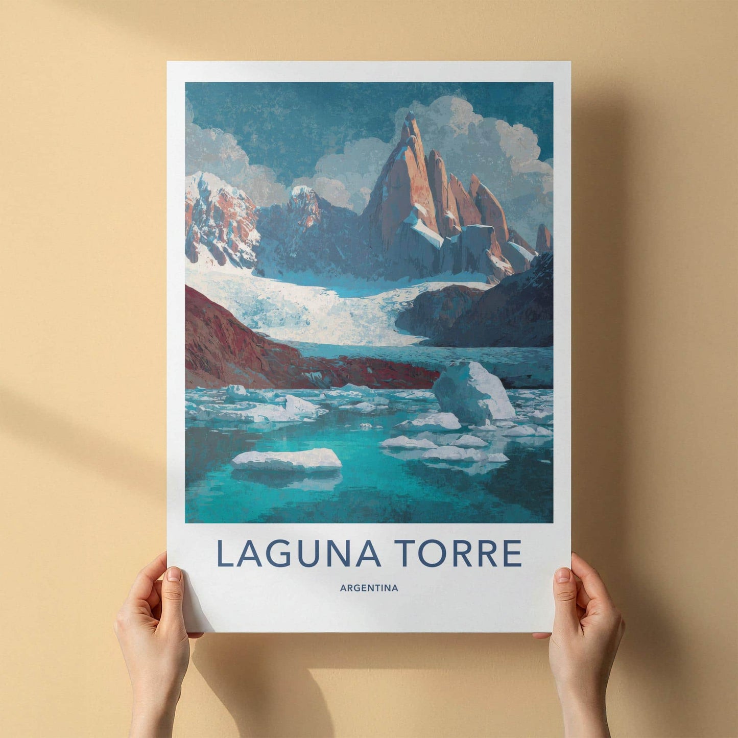 Laguna Torre Poster - Argentina Travel Art - Icy Lake Peaks Home Decor