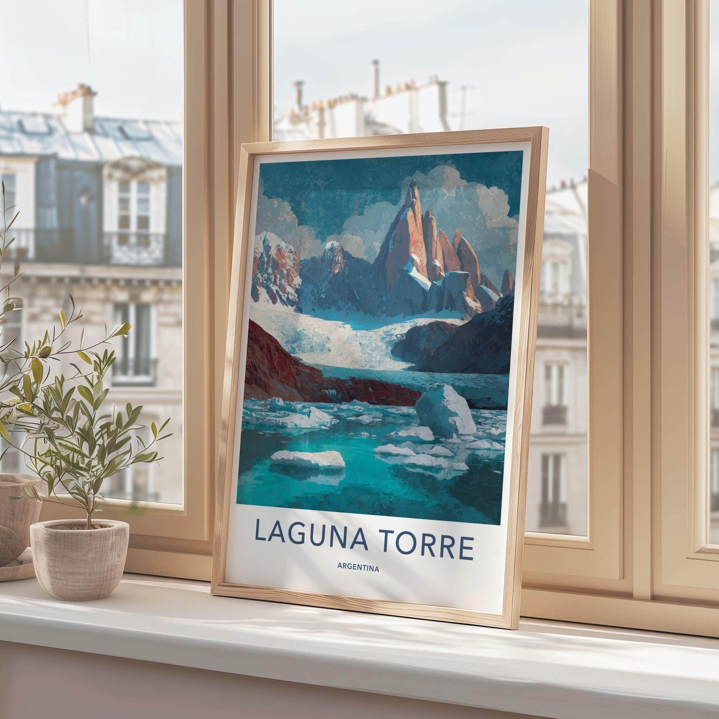 Laguna Torre Poster - Argentina Travel Art - Icy Lake Peaks Home Decor
