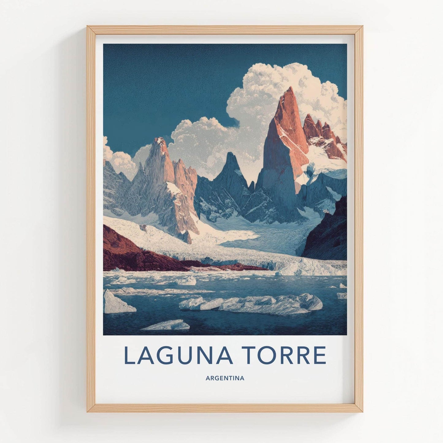 Laguna Torre Poster - Argentina Travel Print - Snowy Glacial Lake Wall Decor