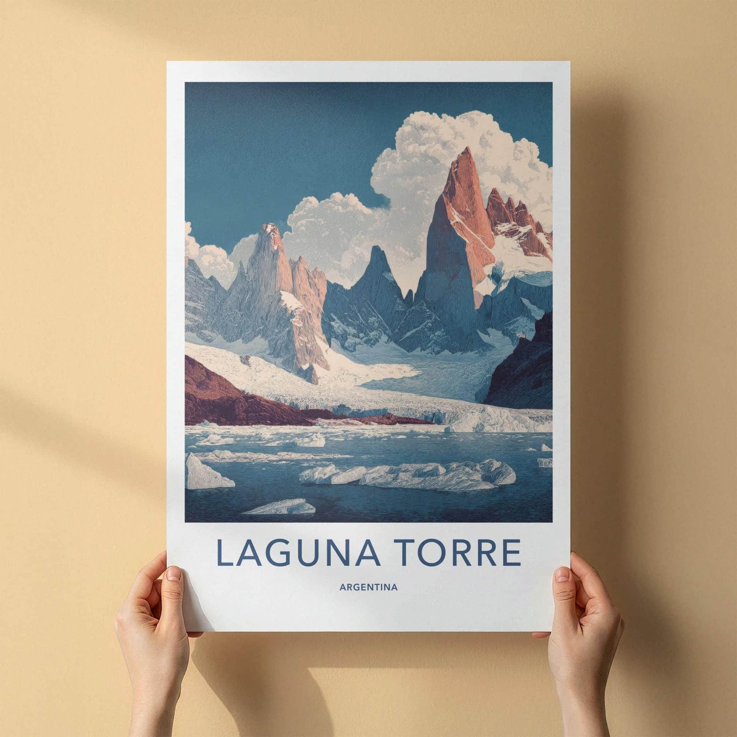 Laguna Torre Poster - Argentina Travel Print - Snowy Glacial Lake Wall Decor