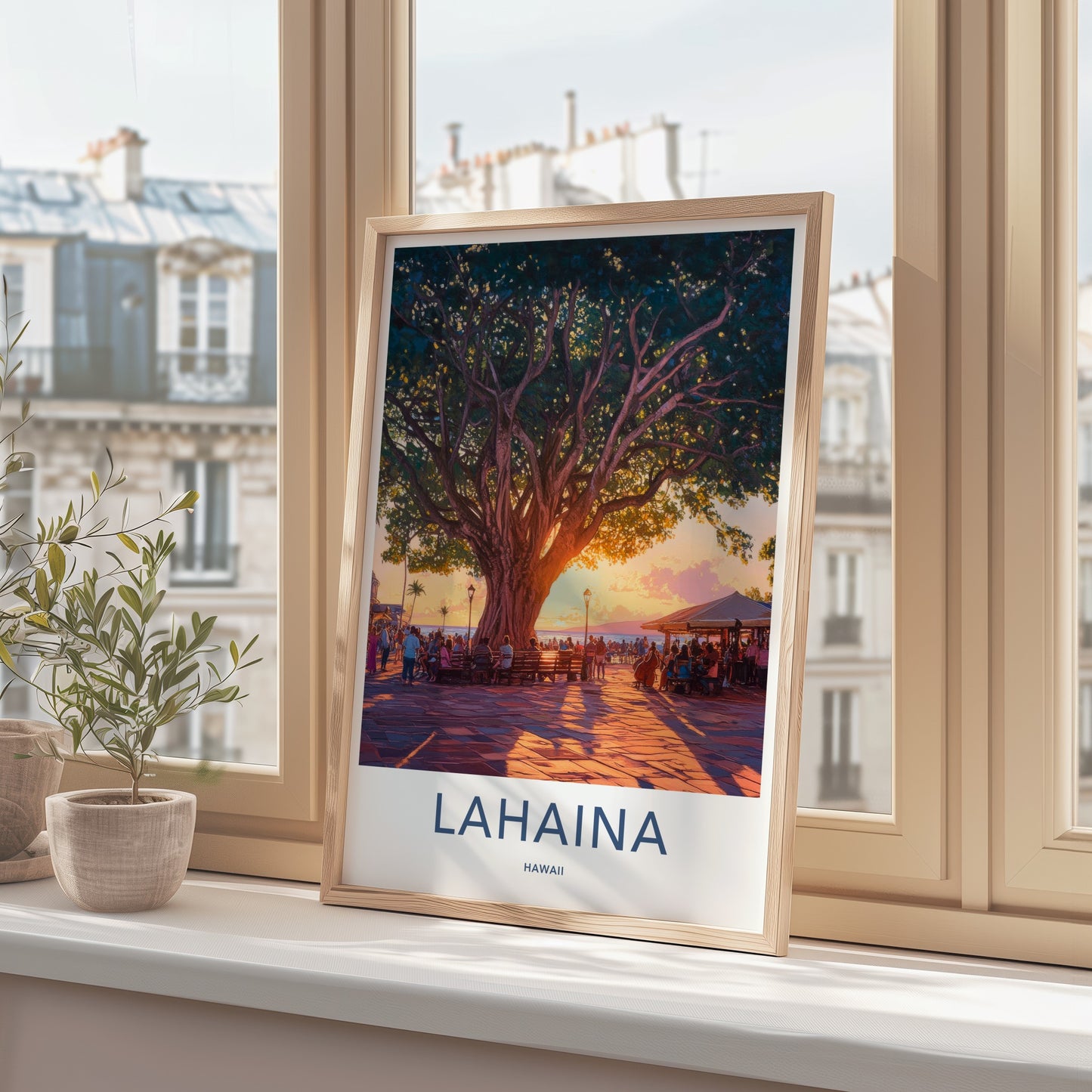Lahaina Poster - Hawaii Travel Art - Banyan Tree Sunset Home Decor