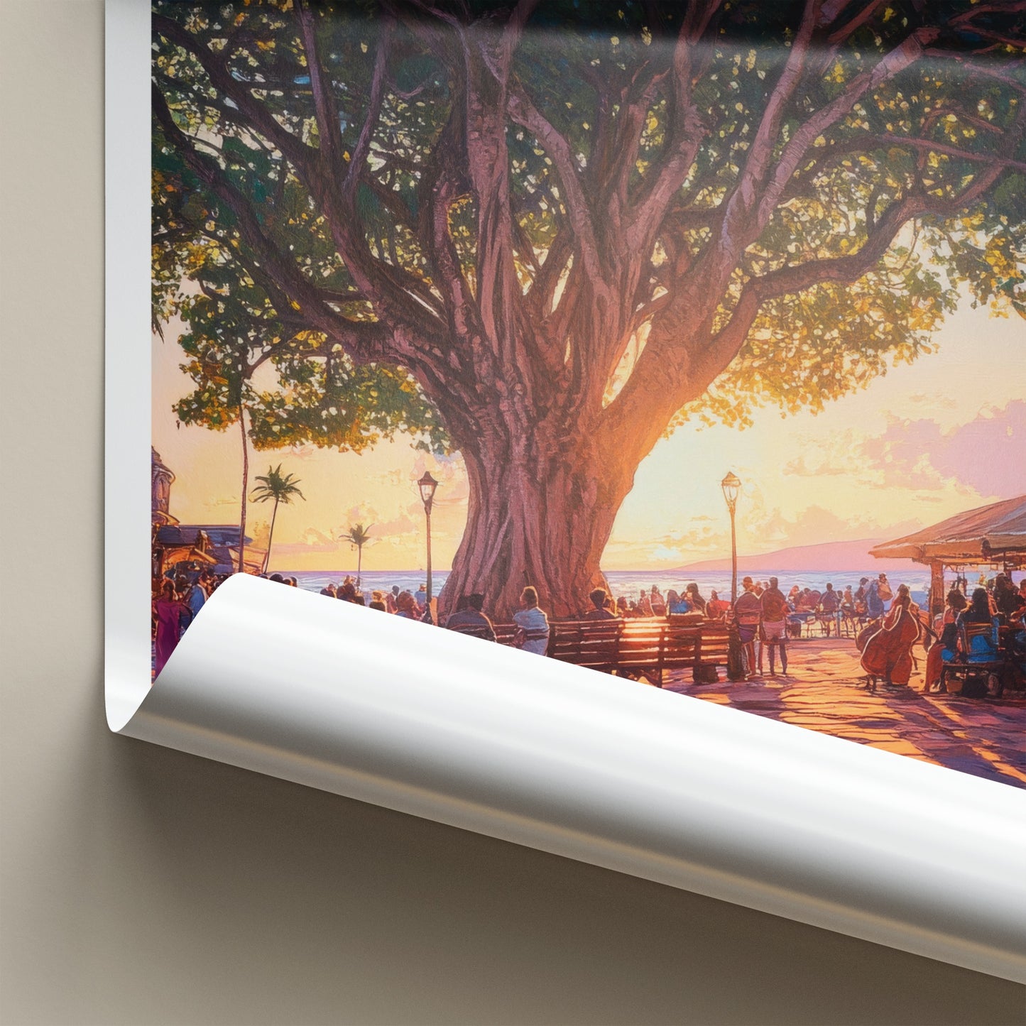 Lahaina Poster - Hawaii Travel Art - Banyan Tree Sunset Home Decor