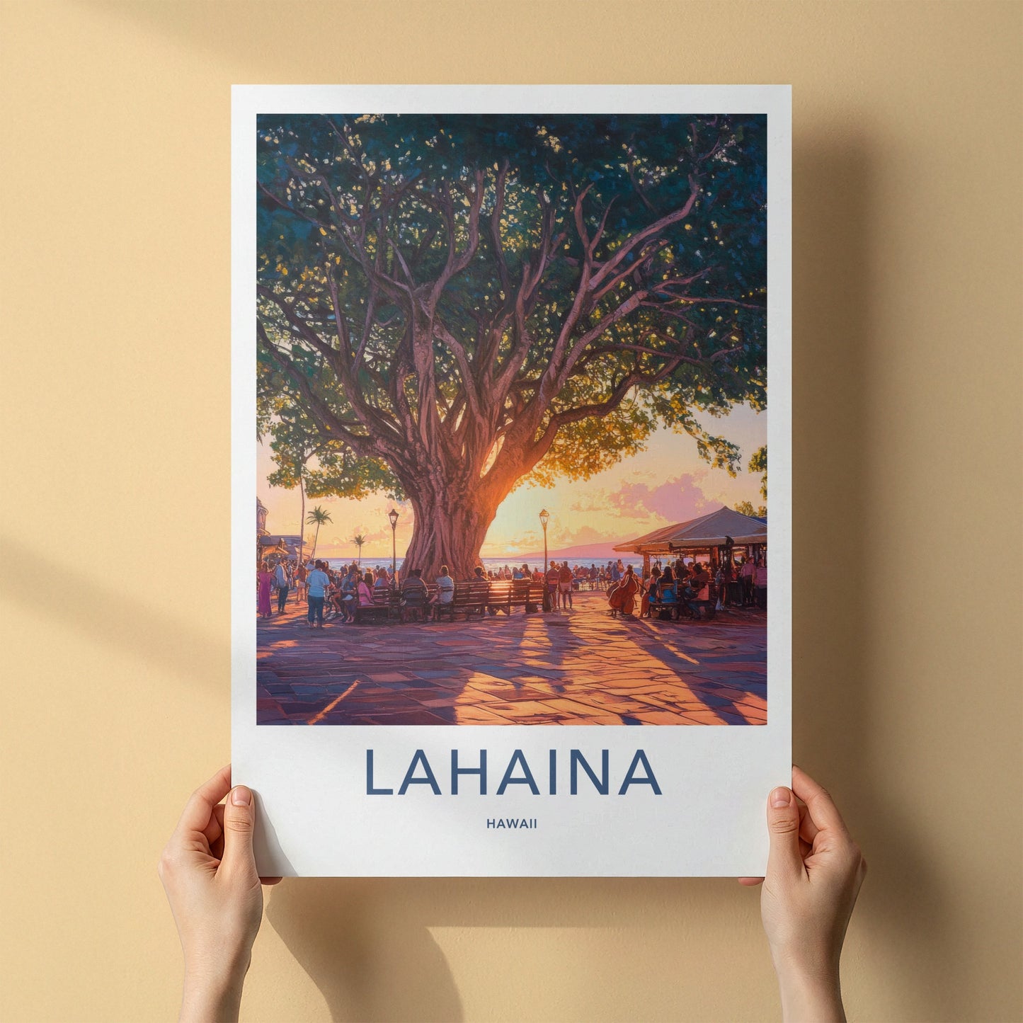Lahaina Poster - Hawaii Travel Art - Banyan Tree Sunset Home Decor