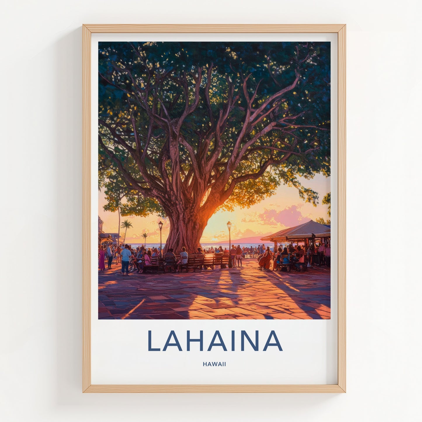 Lahaina Poster - Hawaii Travel Art - Banyan Tree Sunset Home Decor